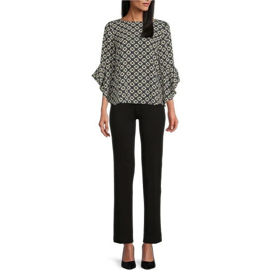 Deals ๐ Kasper Round Neck Ruffle Sleeve Blouse Fire Red Multi โค๏ธ - Image 3