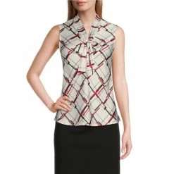 Buy ⌛ Kasper Vanilla Ice Print Sleeveless Tie Front Tank Top Vanilla Ice Multi ⌛