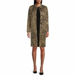 New 🧨 Kasper Animal Jacquard Cheetah Print Topper Button 🧥 Coat Doe/black ✨
