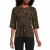 Discount ⌛ Kasper Printed 3/4 Sleeve Crew Neck Front Knot Tie Blouse Black/marigold Combo ⌛
