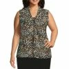 Best Pirce 👍 Kasper Plus Size Tie V-Neck Sleeveless Dot Printed Top Black/sea Glass Combo ❤️