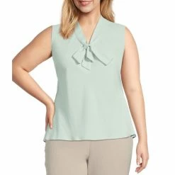 Hot Sale 🎉 Kasper Plus Size Sleeveless V-Neck Tie Front Sash Blouse Sea Glass 🎉
