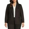 New 🎉 Kasper Plus Size Ponte Notch Collar Long Sleeve Welt Pocket Button Front Blazer Chocolate Combo 🔥