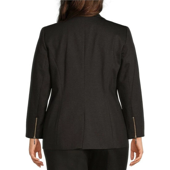 New π Kasper Plus Size Ponte Notch Collar Long Sleeve Welt Pocket Button Front Blazer Chocolate Combo π₯ - Image 2