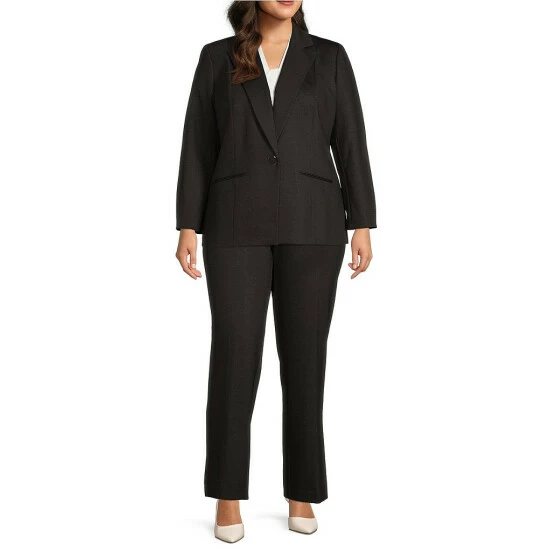 New π Kasper Plus Size Ponte Notch Collar Long Sleeve Welt Pocket Button Front Blazer Chocolate Combo π₯ - Image 3