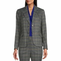 New ✔️ Kasper Glen Plaid Print Two Button Notch Lapel Long Sleeve Blazer Royal Blue Combo 😍