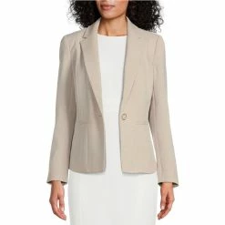 Buy ๐ Kasper Stretch Pebble Crepe Long Sleeve Notch Lapel Striped Seamed Blazer ๐ Summer Straw ๐