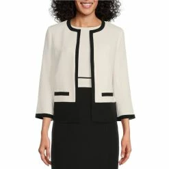 Best Sale ๐ฅ Kasper Color Blocked 3/4 Sleeve Open Front Cardigan Vanilla Ice/black ๐