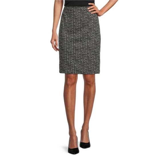 Flash Sale โจ Kasper Jacquard Elastic Waist Pull-On Pencil ๐ Skirt Black/vanilla Ice ๐