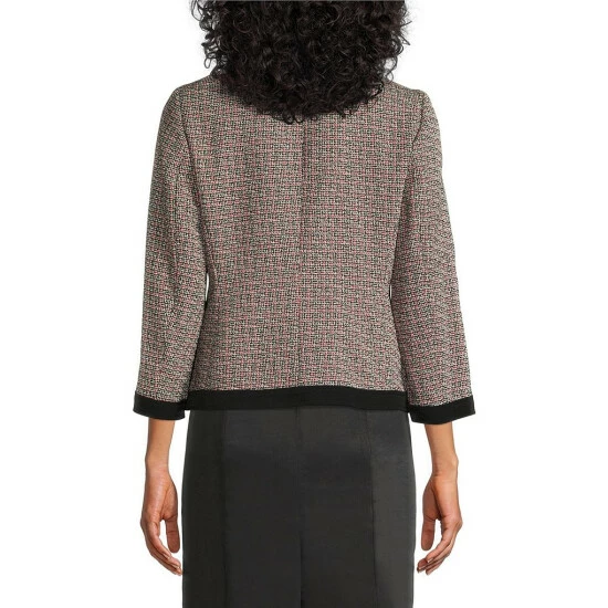 Discount π Kasper Petite Size Metallic Open Front Long Sleeve Patch Pocket Jacket Fire Red Multi π - Image 2