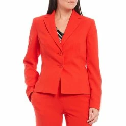 Coupon 🌟 Kasper Petite Size Stretch Crepe Notch Collar Two Button Jacket Scarlet 🥰