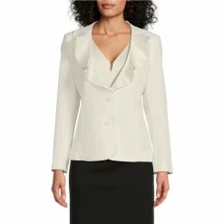 Top 10 👍 Kasper Stretch Crepe Ruffle Front V-Neck Long Sleeve Jacket Black 🛒