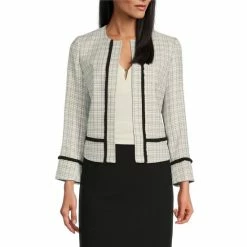 Discount ✨ Kasper Open Front Trim Detail Long Sleeve Statement Jacket Vanilla Ice/black 🧨