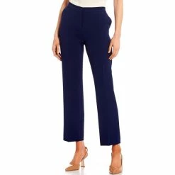 New 👍 Kasper Petite Size Flat Front Elastic Back Wide Leg Ankle Pants Kasper Navy 🥰