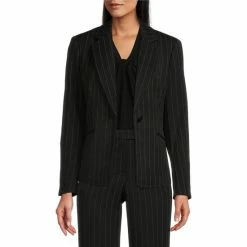 Top 10 😉 Kasper Pinstripe Print One Button Notch Collar Coordinating Blazer Black Combo 👏