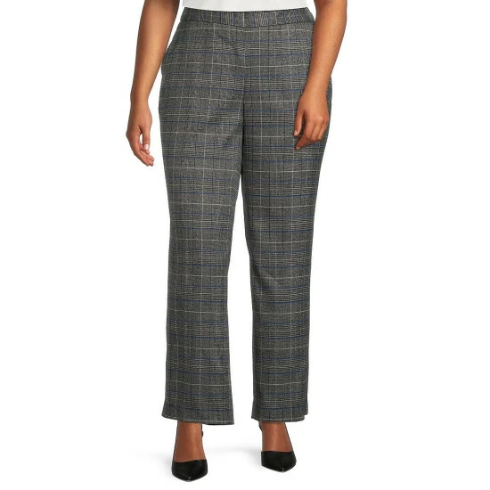 Outlet π Kasper Plus Size Glen Plaid Print Pull-On Elastic Back Flat Front Trouser Pants Royal Blue Combo π§¨