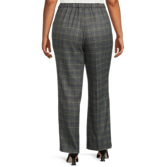 Outlet π Kasper Plus Size Glen Plaid Print Pull-On Elastic Back Flat Front Trouser Pants Royal Blue Combo 𧨠- Image 2