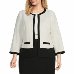 Outlet 🌟 Kasper Color Blocked Open Front Cardigan Vanilla Ice/black 😉