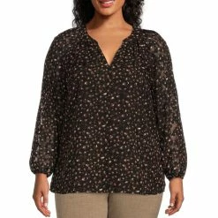 Best reviews of ✔️ Kasper Plus Size Jacquard Chiffon Split V-Neck Long Ruched Sleeve Blouse Black 🔥