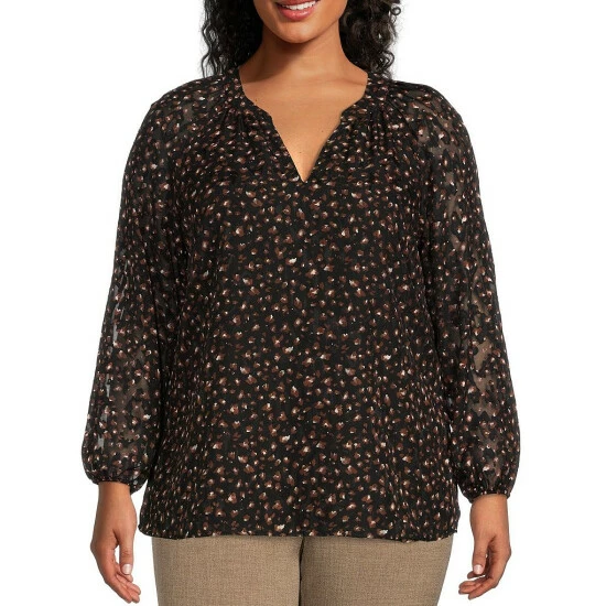 Best reviews of βοΈ Kasper Plus Size Jacquard Chiffon Split V-Neck Long Ruched Sleeve Blouse Black π₯