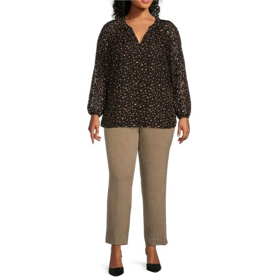 Best reviews of βοΈ Kasper Plus Size Jacquard Chiffon Split V-Neck Long Ruched Sleeve Blouse Black π₯ - Image 3