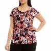 Hot Sale 🎁 Kasper Plus Size Floral Print Short Sleeve Cowl Neck Top Luxe Salmon Combo 🔥
