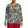 Promo 😍 Kasper Plus Size Scattered Stripe Print Tie Front Waist Long Sleeve Blouse Black/vanilla Ice 🔥