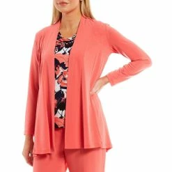 New ✨ Kasper Long Sleeve Open Front Princess Seam Cardigan Luxe Salmon 🛒