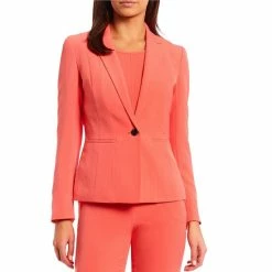 Best Sale 😉 Kasper Petite Size Notch Lapel One Button Long Sleeve Seamed Jacket Luxe Salmon ⌛