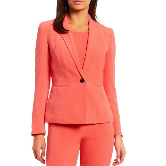 Best Sale ๐ Kasper Petite Size Notch Lapel One Button Long Sleeve Seamed Jacket Luxe Salmon โ