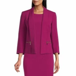 Brand new 😀 Kasper Stretch Crepe Bracelet Sleeve Shawl Collar Pocket Jacket Cerise 🧨