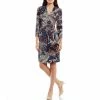 Cheapest 🎉 Kasper Printed Surplice V-Neck 3/4 Sleeve Faux Wrap Crepe 👗 Dress Blue Ribbon/henna Combo 🥰