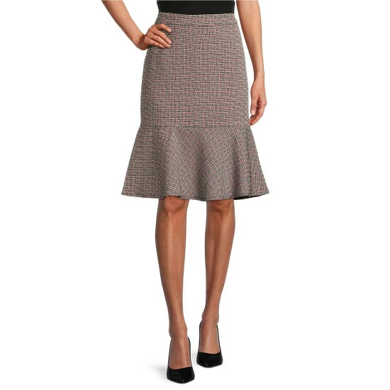 Top 10 ๐ Kasper Petite Tweed Zipper Flounce Hem ๐ Skirt Fire Red Multi ๐