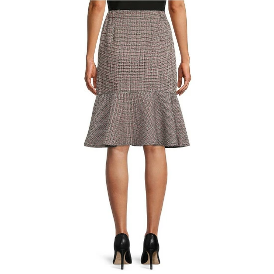 Top 10 ๐ Kasper Petite Tweed Zipper Flounce Hem ๐ Skirt Fire Red Multi ๐ - Image 2