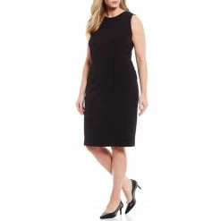 Outlet 👍 Kasper Plus Size Stretch Crepe Sleeveless Sheath 👗 Dress Black 🥰
