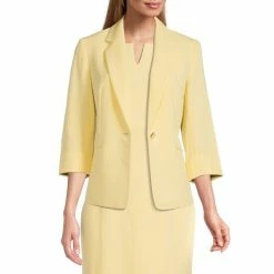 Deals 🥰 Kasper Notch Lapel 3/4 Sleeve Button Front Jacket Pale Yellow 🤩