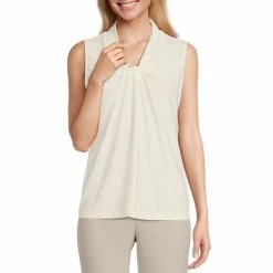 Flash Sale 👍 Kasper Sleeveless Pleated Knot Front V-Neck Top Vanilla Ice 👍