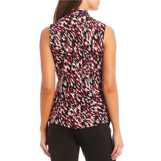 Cheap 🥰 Kasper Petite Size Tie V-Neck Sleeveless Printed Top Cerise Combo 😉 - Image 2