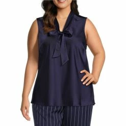 Discount ⭐ Kasper Plus Size Sleeveless Tie Front Blouse Pale Yellow 👍