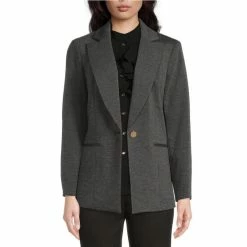 Best deal 😍 Kasper Ponte Notch Collar Long Zippered Sleeve Button Front Blazer Fire Red 🛒