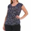 Best deal ⭐ Kasper Plus Size Scattered Dot Print Keyhole Scoop Neck Cap Sleeve Top Twilight Blue Multi 🔔