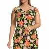 Coupon 😍 Kasper Plus Size Printed Keyhole Neck Cap Sleeve Coordinating Top Black/papaya Combo 😉