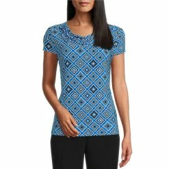 Best Sale 🎁 Kasper Printed Cap Sleeve Cowl Neck Top Riviera Combo 🧨