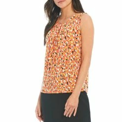 New ⌛ Kasper Petite Size Abstract Print Sleeveless Keyhole Tank Valencia Multi ✨