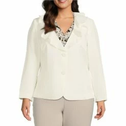 Cheap ✔️ Kasper Plus Size Ruffle Front Crepe Jacket Vanilla Ice ✨