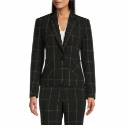 Cheap ✔️ Kasper Petite Size Notch Collar Long Sleeve Patch Pocket One Button Blazer Black Multi 🥰