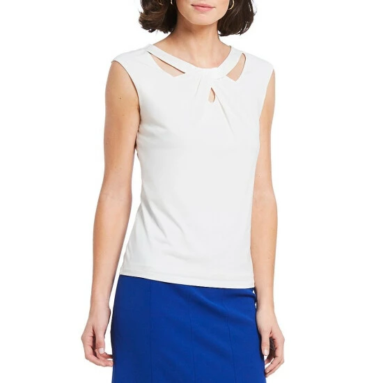 Top 10 β Kasper Knit Jersey Cut-Out Twist Crew Neck Sleeveless Shell Vanilla Ice π