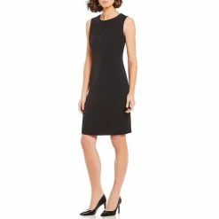 Buy 🔔 Kasper Stretch Crepe Sleeveless Crew Neck Sheath 👗 Dress Black 🤩