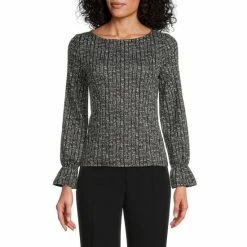 Wholesale 😉 Kasper Long Cuffed Sleeve Boat Neck Pullover Blouse Black/vanilla Ice 💯