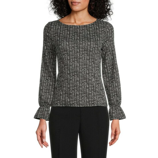 Wholesale π Kasper Long Cuffed Sleeve Boat Neck Pullover Blouse Black/vanilla Ice π―